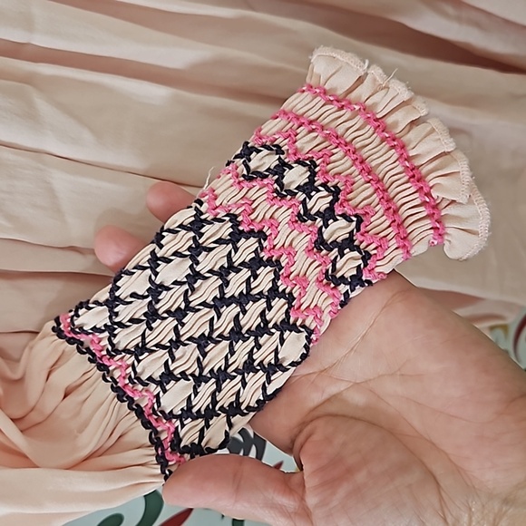 Free People Pink Long Sleeve Smocked Mini Shift Dress Size Small - Picture 4 of 7